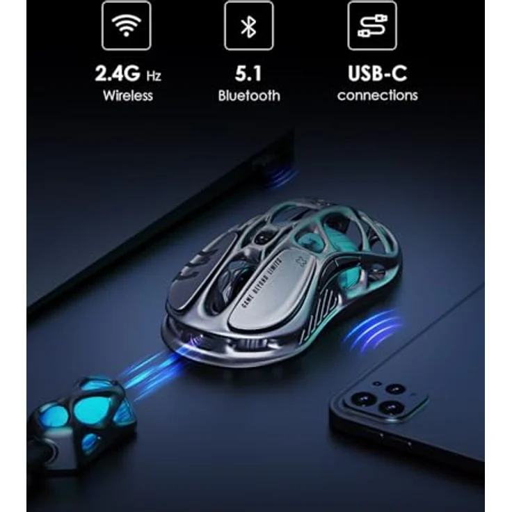 GravaStar Mercury M1 Pro Wireless Gaming Mouse, 26000 DPI, 88g Lightweight, 5 Programmable Buttons, Gunmetal Grey – Bild 4