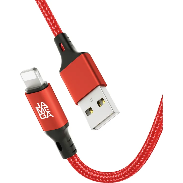 JAMEGA USB-A auf iPhone Ladekabel Typ A mit Nylonummantelung, rot, 3m, 2,4 A Ladeleistung, 480 Mbps Datenübertragung