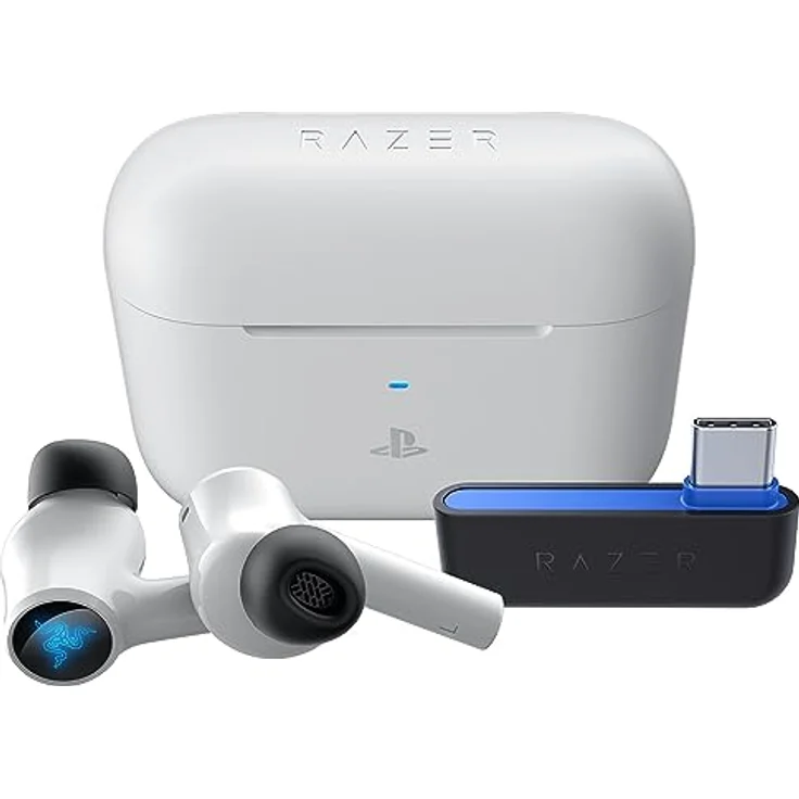Razer Hammerhead HyperSpeed - Drahtlose Multiplattform-Gaming-Kopfhörer für Playstation (HyperSpeed Wireless, aktive Geräuschunterdrückung, Bluetooth 5.2, Bis zu 30 Stunden Akkulaufzeit) Weiß – Bild 1