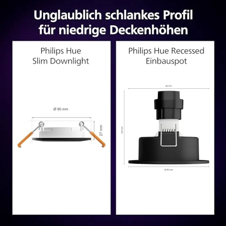 PHILIPS Hue White & Color Ambience Slim Recessed, 90mm 3er Pack, Smarter Deckenspot mit kalt-warmweißem Licht und 16 Millionen Farben – Bild 4