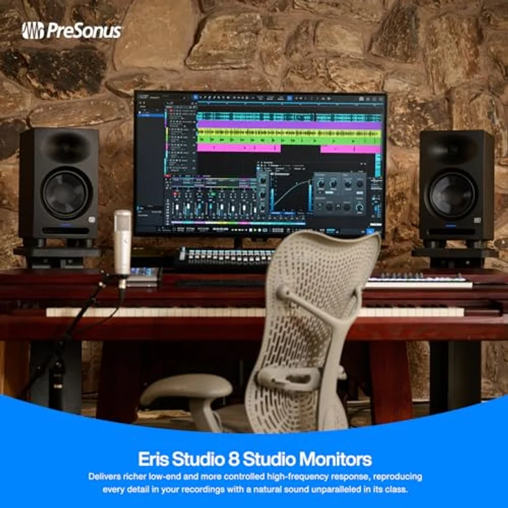 PreSonus Eris Studio 8, Aktiv-Studio-Monitor mit 8" Lautsprecher, EBM-Wellenleiter, präziser Sound, Bassreflex-Gehäuse, ideal für Mixing & Mastering, 35 Hz – 20 kHz Frequenzumfang – Bild 3