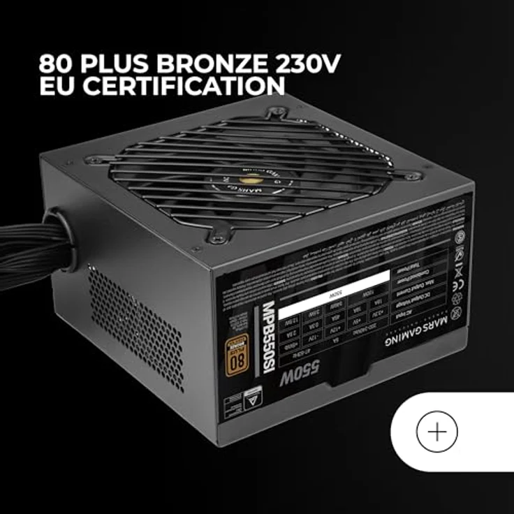 Mars Gaming MPB550SI, 550 W ATX Netzteil mit 80 PLUS Bronze-Zertifizierung, aktiver Kühlung und fest verbautem Kabeldesign, Schwarz – Bild 5