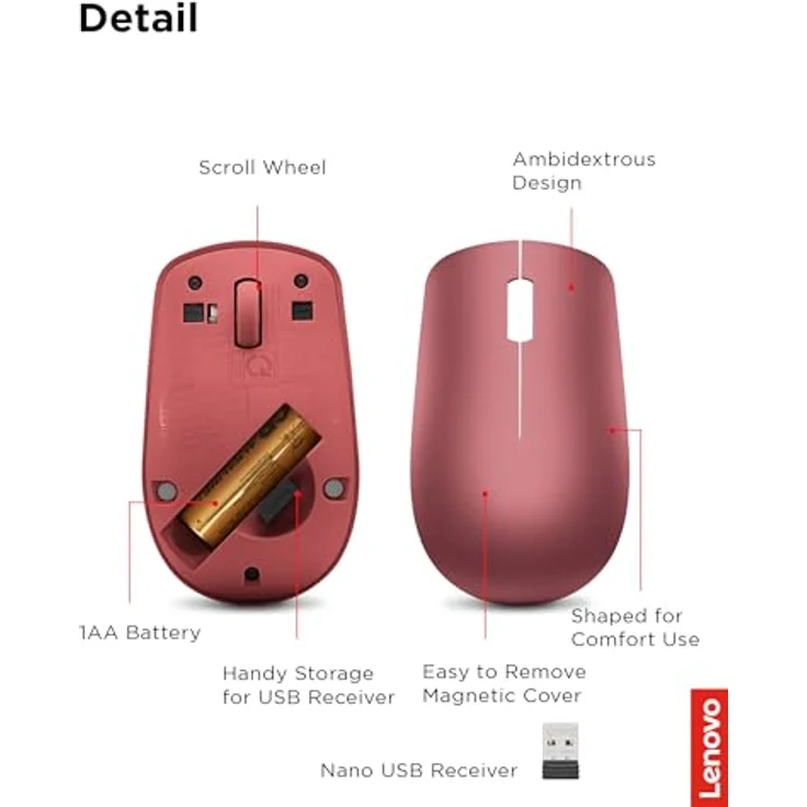 Lenovo 530 Wireless Mouse kirschrot, Funk (GY50Z18990)  – Bild 7