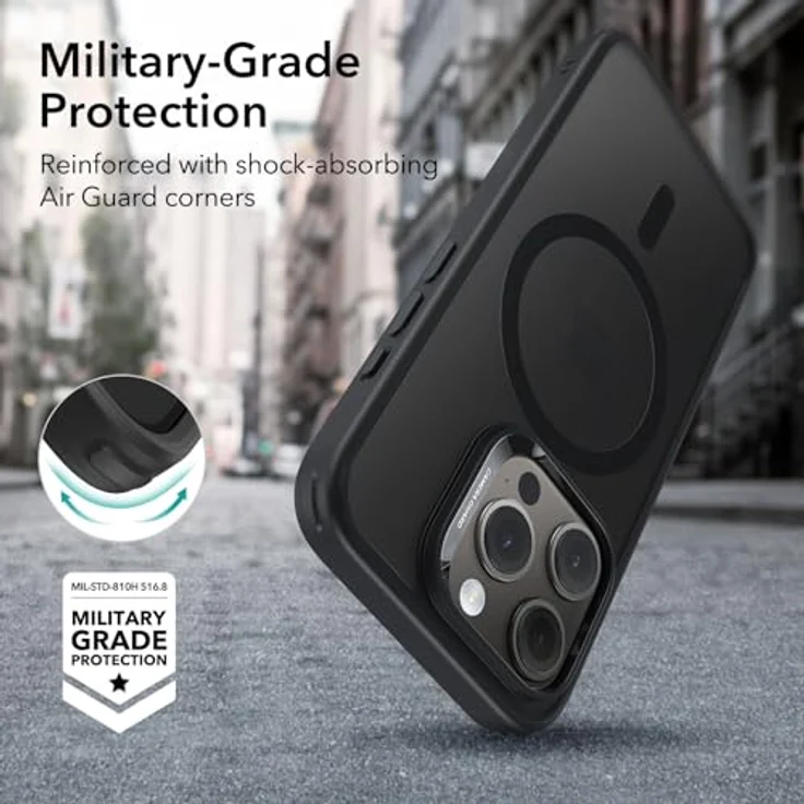 ESR iPhone 15 Pro Hülle, MagSafe kompatibel, Militärnorm Schutz, vergilbungsbeständig, Kratzfeste Rückseite, magnetisch, Mattschwarz – Bild 4