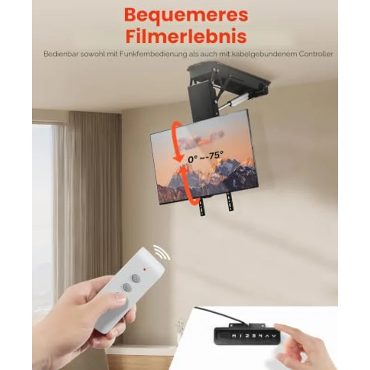 VEVOR motorisierte TV Deckenhalterung, elektrisch höhenverstellbar für 32-70 Zoll Fernseher bis 50 kg, mit max. VESA 60 x 60 cm und Neigungswinkel bis -75° – Bild 5