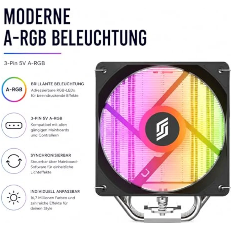 Silentware CPU Kühler Bora RGB, 5 Heatpipes, 120mm PWM A-RGB Lüfter, Kompatibel mit LGA 115X/1200/1700/1851 und AM4/AM5, bis 215W TDP – Bild 2