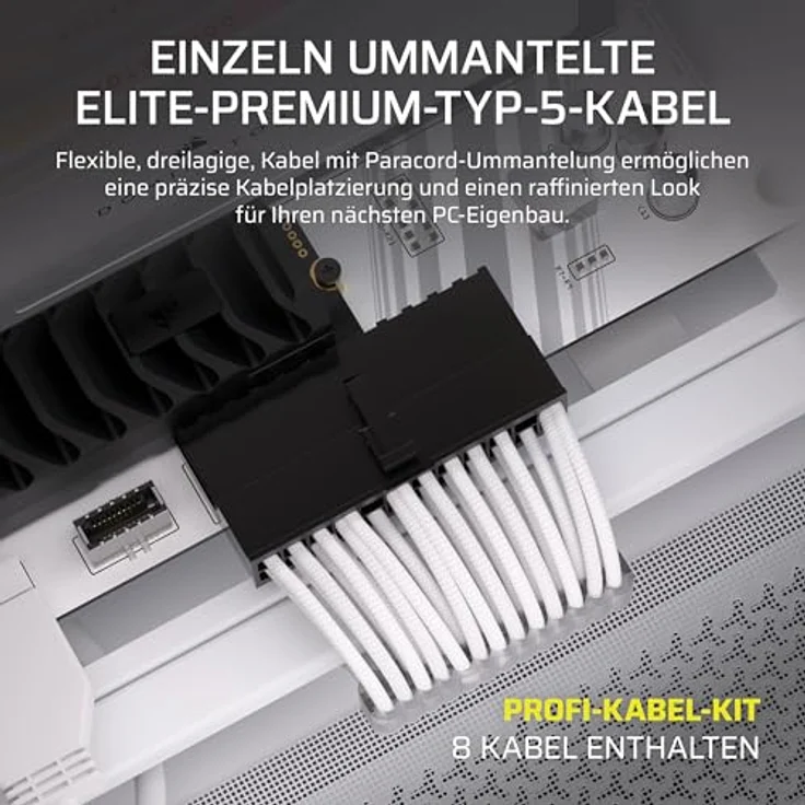 Corsair Elite Premium Pro-Kit mit Einzeln Ummantelten Typ 5-Netzteilkabeln, Flache Kabelkämme, Dreilagiges Mesh-Paracord-Design, Kompatibel mit Typ-5-Netzteilen, Weiß – Bild 2