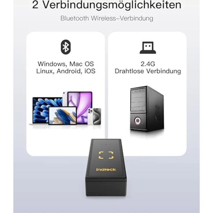 Inateck BCST-46, Tragbarer Bluetooth Barcode Scanner, 1D 2D QR Code Scanner kabellos mit APP und SDK, magnetisches Design, 25g leicht – Bild 5