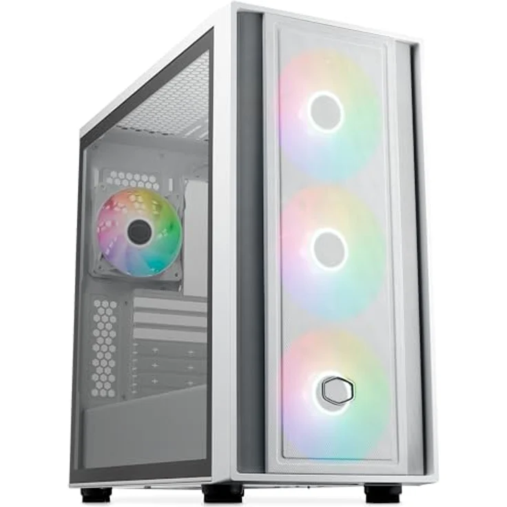 Cooler Master MasterBox 600 – E-ATX-Airflow-Gehäuse Back-Connect-MB- und 420 mm Radiator-fähig, 3 x 140 mm & 1 x 120 mm ARGB-PWM-Lüfter vorinstalliert, gehärtete Glaswand, USB 3.2 Gen 2x2 Typ-C - weiß – Bild 1