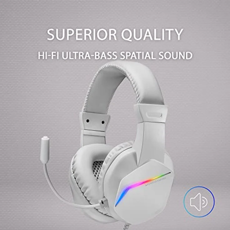 MARSGAMING Gaming MH122, FRGB Over Ear Kopfhörer mit Mikrofon, HiFi Sound, Geräuschunterdrückung, Ultraleichtgewicht, PS4 PS5 Xbox Switch Tablet Windows Mac, Weiß, MH122W, Large – Bild 4
