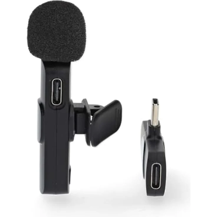 Nedis MICW110BK, kabelloses USB-C Lavaliermikrofon mit omnidirektionalem 360° HD-Mikrofon, 5 Stunden Betriebszeit, schwarz – Bild 3