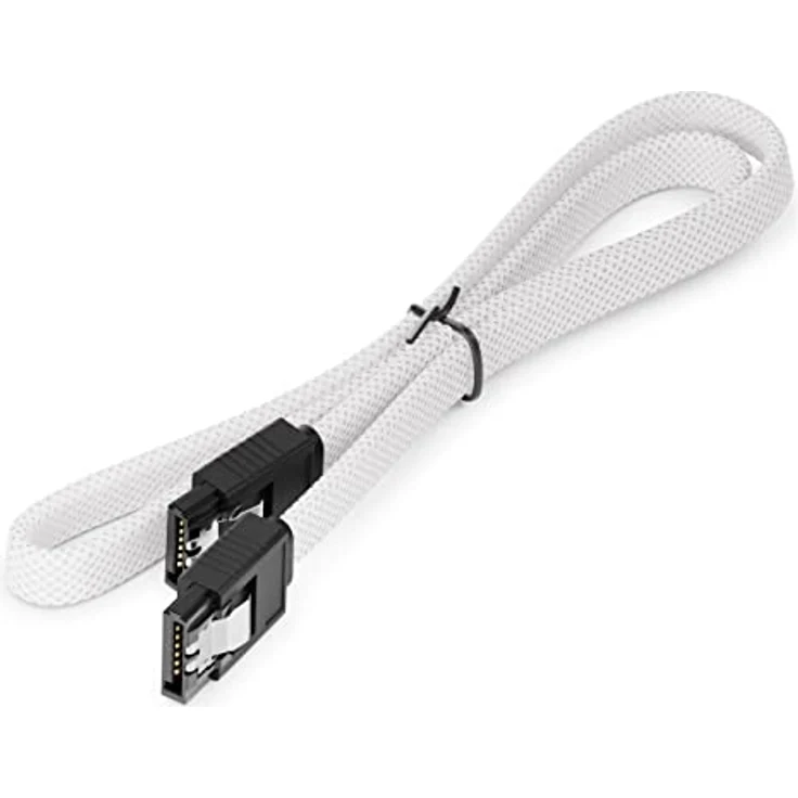 deleyCON 60cm SATA 3 Kabel Nylon, 6 Gbit/s Datenkabel mit 2 S-ATA L-Stecker Gerade, Weiß – Bild 4