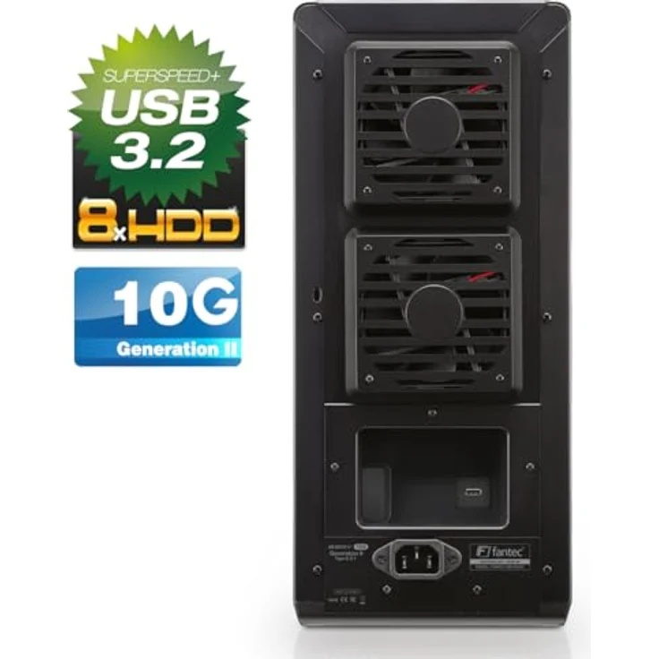 FANTEC QB-X8U31 8fach USB3.2 Gen2 Festplattengehäuse für 8X SATA 3,5/2,5 Zoll HDDs oder SSDs, Transferraten bis 10Gbit/sec, Lüfter Auomatik, Metallgehäuse schwarz – Bild 4