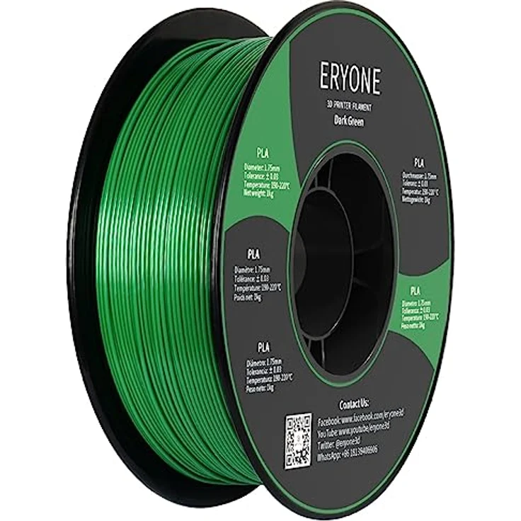 ERYONE PLA Filament 1.75 mm, 3D Drucker Filament mit Maßgenauigkeit +/- 0,03 mm, 1 kg Spule, Dunkel Grün, temperaturbeständig von 190 °C bis 220 °C