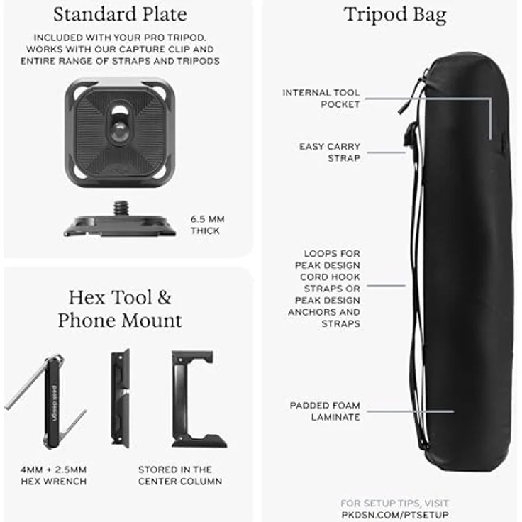 Peak Design Pro Lite Tripod, leichtes Stativ mit 15,9 kg Tragkraft und Pro-Kugelkopf, schwarz – Bild 5