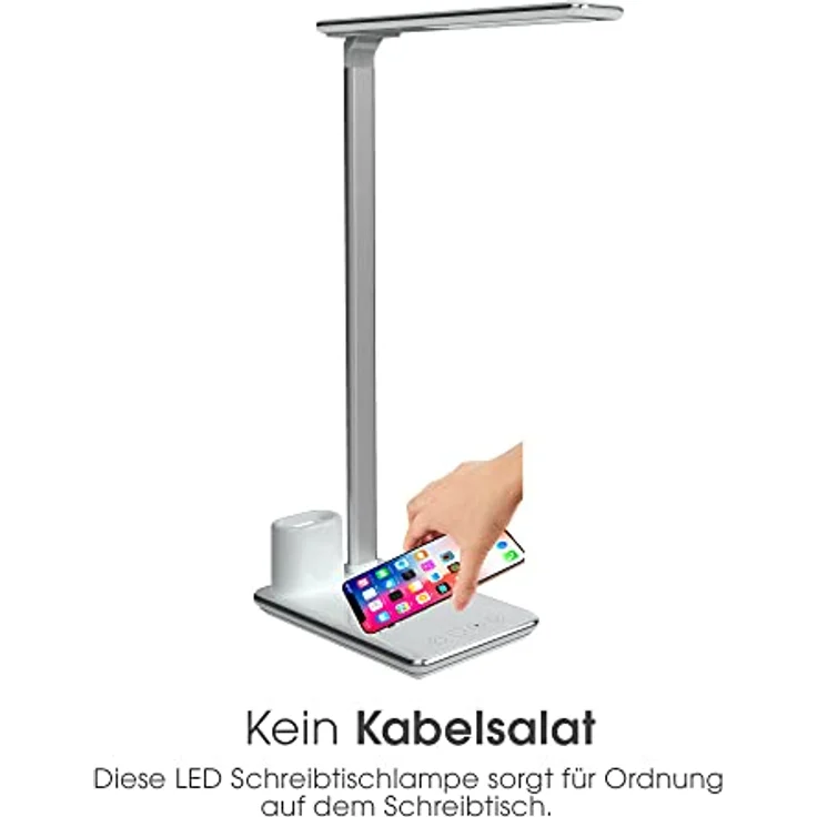 RealPower ChargeAIR All Light Schreibtischlampe mit QI Ladefunktion 10W Wireless, 5W dimmbar LED Tischleuchte 4 Farbtemperaturen, Faltbare Tischlampe, lädt Apple Watch, AirPod Charger inkl. Netzteil – Bild 2