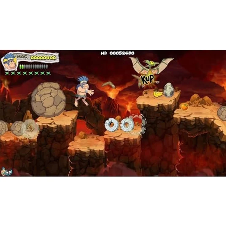 MICROÏDS New Joe & Mac: Caveman Ninja - T-Rex Edition (PS4), inkl. 2 Stickerbögen, 3D-Schlüsselanhänger und Sammelkarten, Arcade- und erweiterter Modus – Bild 3