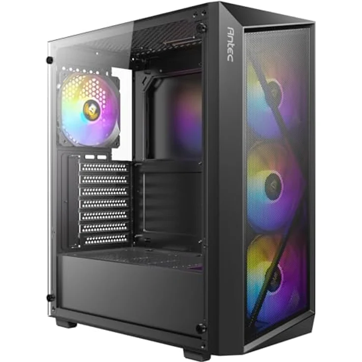 Antec AX67 ATX Mid-Tower Gehäuse, Schwarz, mit ARGB-Beleuchtung und gehärteter Glasscheibe, kompatibel mit ATX/ITX/Micro-ATX Motherboards, 3x 120mm Lüftern, inkludiert Staubfilter – Bild 6