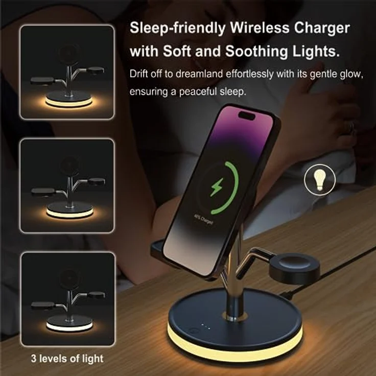 PUCHIKA 4 in 1 Induktive Ladestation für iPhone AirPods Apple Watch MagSafe Wireless Charger (inkl. 18W/QC 3.0 Schnelllade-Adapter und Typ-C-Ladekabel) – Bild 5