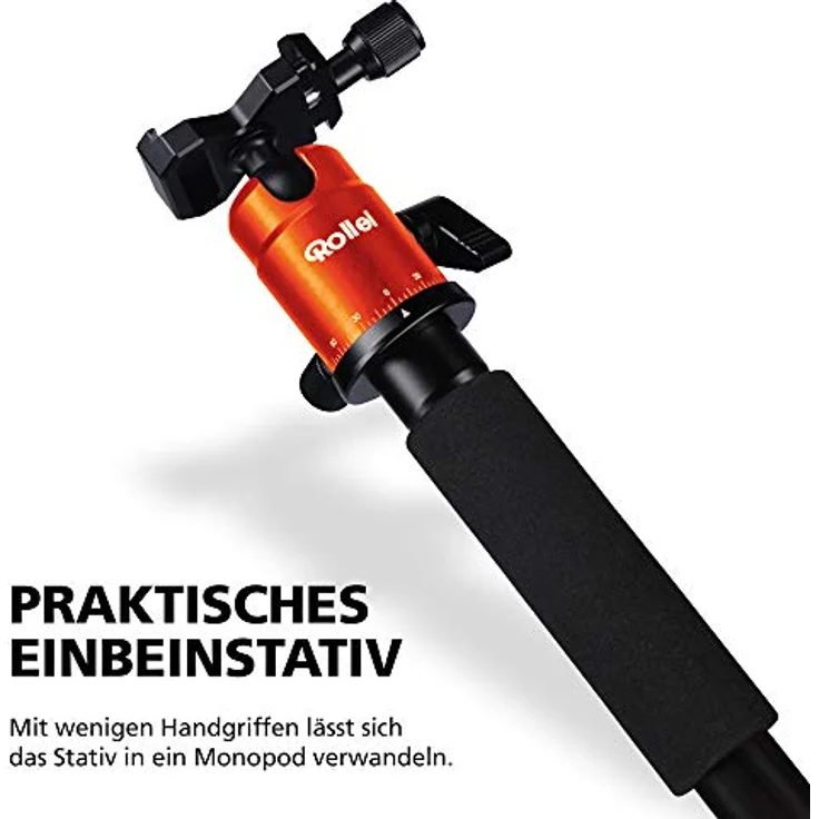 Rollei Compact Traveler No I Aluminium I Orange I Leichtes-Reisestativ I Foto-Stativ mit geringem Packmaß I Kugelkopf und Stativtasche – Bild 4