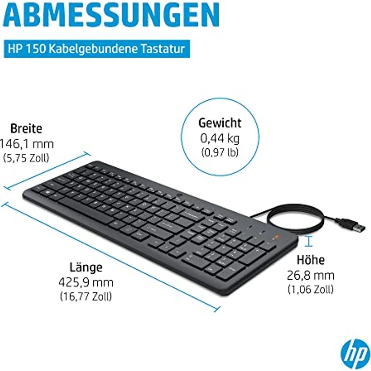 HP 150 Kabelgebundene Tastatur, schwarz – Bild 4