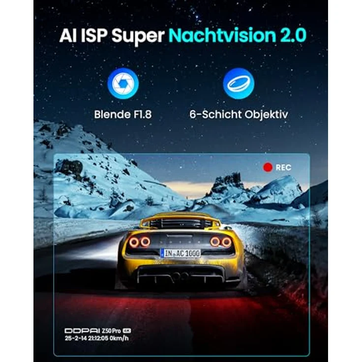 DDPAI Z50 Pro Dashcam Auto Vorne Hinten, Echtes 4K AI-ISP Nachtsicht, 128GB Karte, 4G LTE, 5GHz WiFi 6, GPS, 48H Parküberwachung, G-Sensor, ADAS – Bild 4