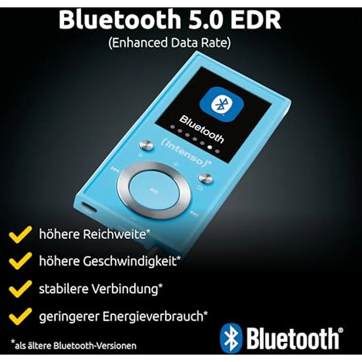 Intenso Video Scooter BT MP3 Player, Bluetooth 5.0, 1,8 Zoll Farbdisplay, 64 GB microSD, bis 18h Akku, inklusive Kopfhörer, blau – Bild 2