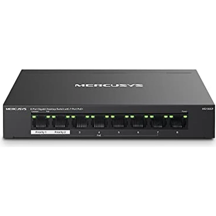 MERCUSYS MS108GP PoE Switch 8-Port Gigabit LAN Switch mit 7 PoE+ Ports, 802.3af/at PoE, lüfterlos, Robustes Metallgehäuse – Bild 1