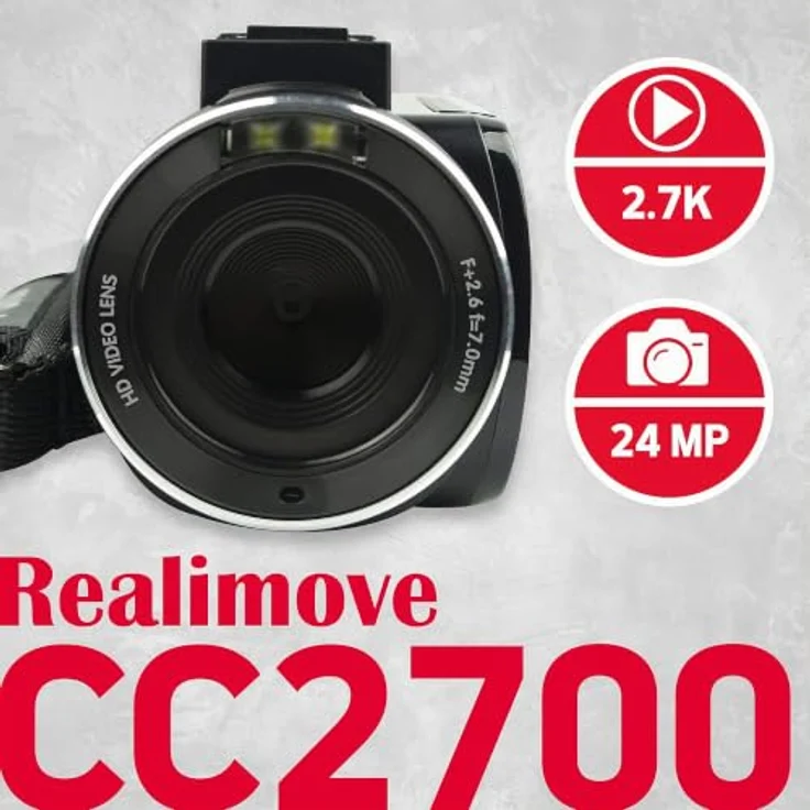 AgfaPhoto Realimove CC2700 Camcorder, 2,7K Ultra HD, 3" IPS-Touchscreen, 18-facher Digitalzoom, LED-Licht, Fernbedienung, Schwarz – Bild 3