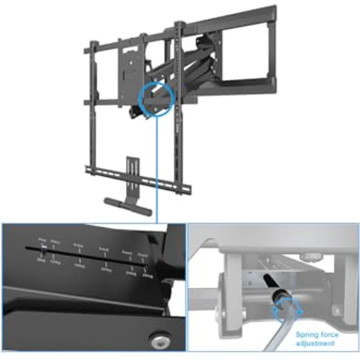 my wall höhenverstellbarer TV Wandhalter - HP55AL, neigbare und schwenkbare Fernseher Halterung für Bildschirme von 42 bis 65 Zoll, mit Soundbarhalter, Federmechanismus in schwarz – Bild 5