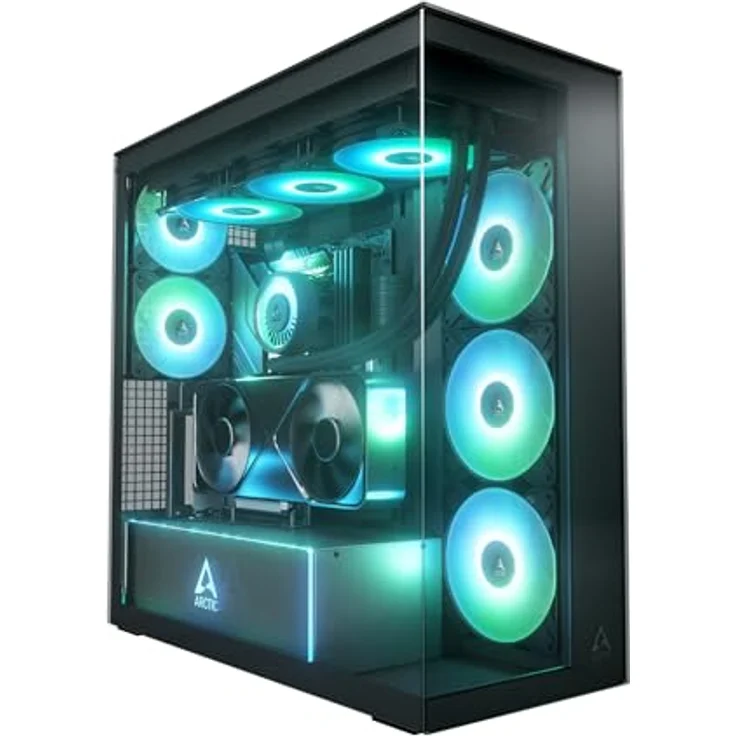 Arctic Cooling ACPCC00019A Black Mirror, ATX PC-Gehäuse mit Sichtfenster, Schwarz, inkl. vorinstalliertem Netzteil und Platz für bis zu 5 Lüfter – Bild 2
