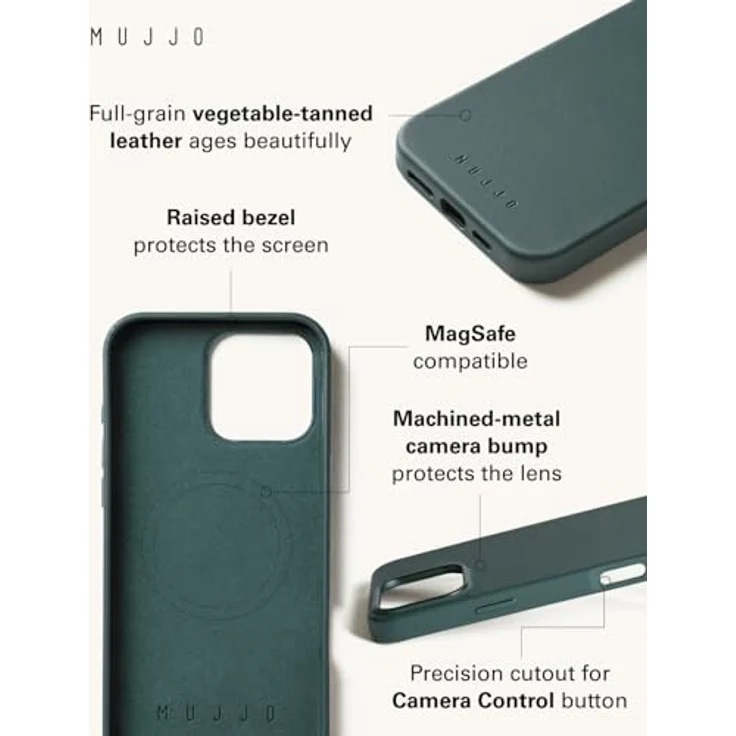 Mujjo Leather Case iPhone 16 Pro Max Lebendiges Grün - Schutz, Reaktionsschnelles Design, MagSafe-Leistung, Premium European Leather, recycelte Materialien – Bild 3