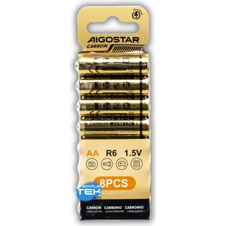 Simpletek 8 x AA-Batterien R6, 1,5V, Kohlenstoff-Zink, nicht wiederaufladbar, Standardgröße, Quecksilberfrei