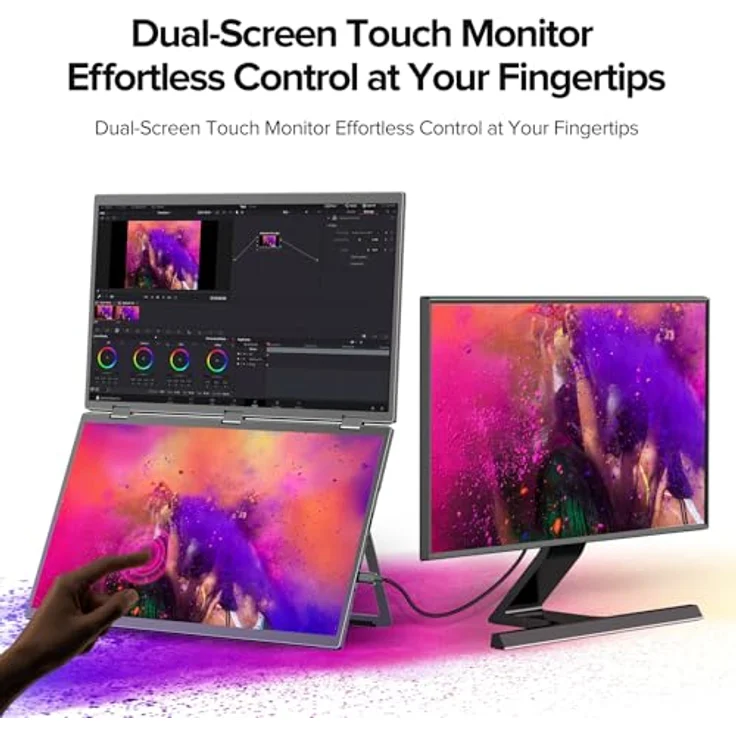UPERFECT Delta 18.5" Dual Portable Monitor, 100Hz Touchscreen, Plug & Play, VESA-Halterung, klappbar, für Laptop, PC, Game Console – Bild 3