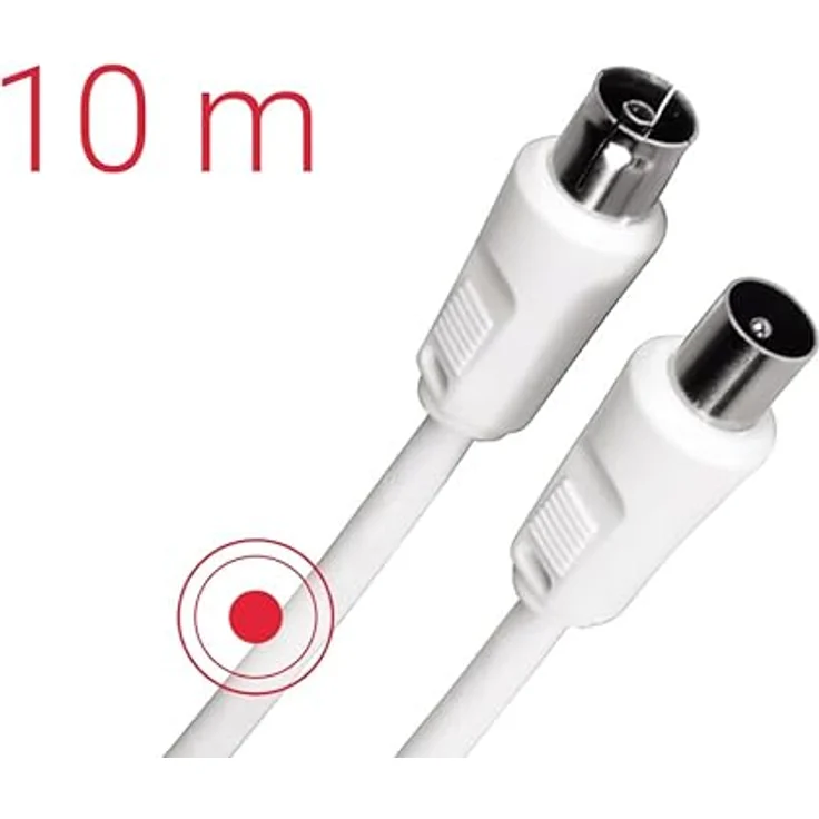 Hama Antennenkabel, Koax-Stecker zu Koax-Kupplung, 10 m, 75 dB, Weiß – Bild 2