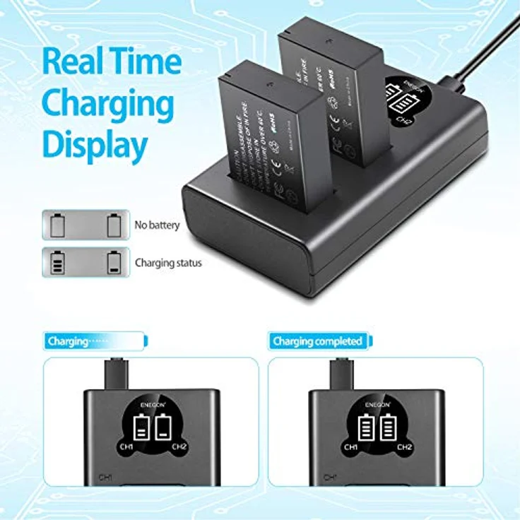 ENEGON Ersatzbatterie (2er Pack) und Rapid Dual Ladegerät für Canon LP-E12 und Canon SX70 HS, Rebel SL1, EOS-M, EOS M2, EOS M10, EOS M50, EOS M100 Digitalkamera – Bild 5