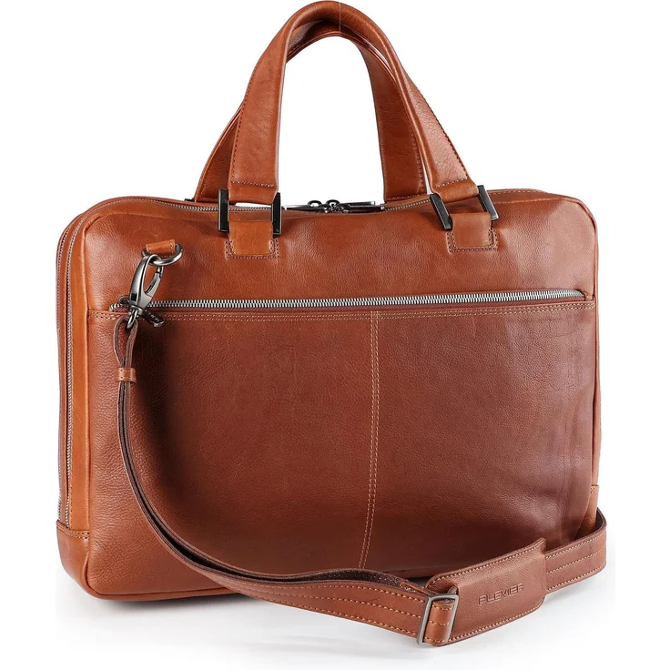 Plevier Vintage Larry Aktentasche Leder, 40 cm Laptopfach (17.30"), Notebooktasche mit Reißverschluss, Braun