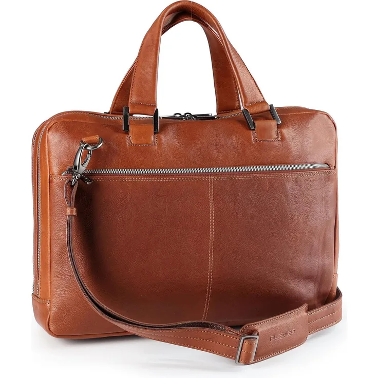 Plevier Vintage Larry Aktentasche Leder, 40 cm Laptopfach (17.30"), Notebooktasche mit Reißverschluss, Braun
