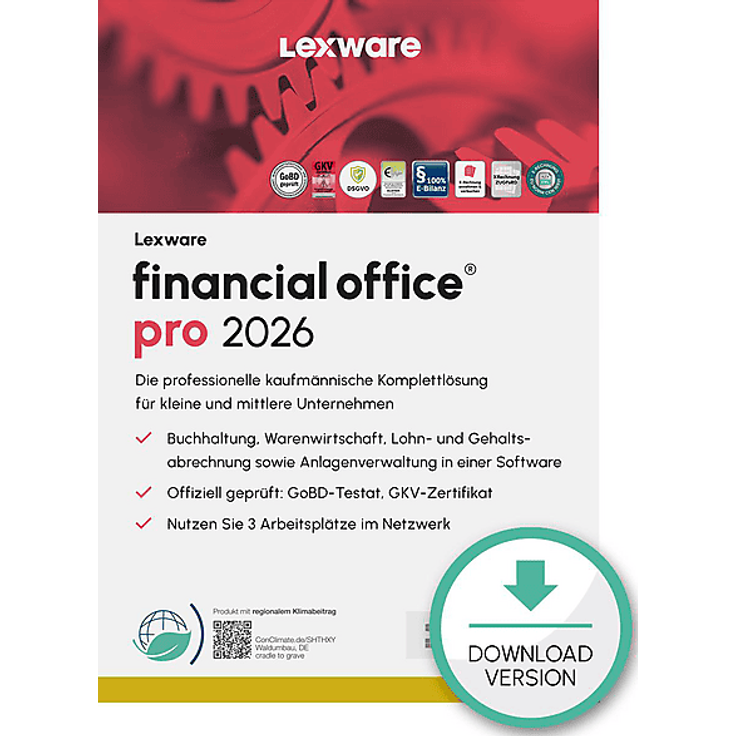 Lexware FINANCIAL OFFICE PRO 2026, Steuersoftware mit Finanzbuchhaltung, Lohn- und Gehaltsabrechnung, Warenwirtschaft und Datenaustausch, 365-Tage Lizenz für PC