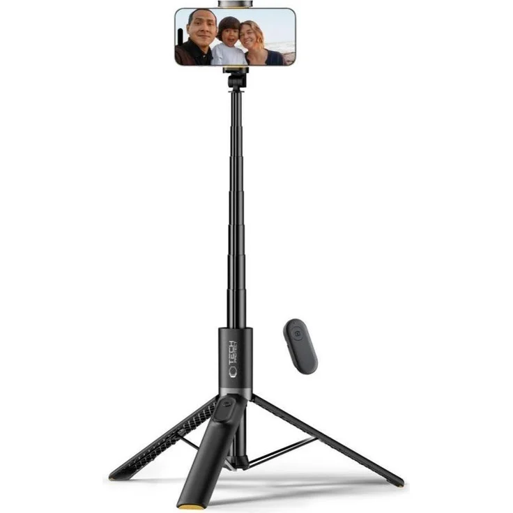 Tech-Protect L08S, Multifunktionaler Selfie Stick mit Bluetooth-Fernbedienung, bis 141 cm höhenverstellbar, Schwarz