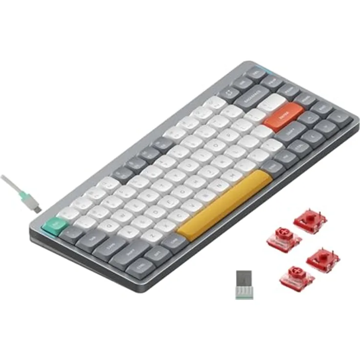 nuphy Air75 v2 Mechanische Tastatur QMK/VIA, 75% Low Profile Kabellose Tastatur, Bluetooth 5.1, 2.4GHz und Kabelverbindung, Kompatibel mit Windows und Mac OS Systemen - Lunar Gray Switch Cowberry