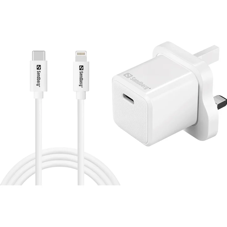 Sandberg USB-C 20W Charger UK + Lightning, schnelles USB Ladegerät für Smartphones und Tablets, Weiss