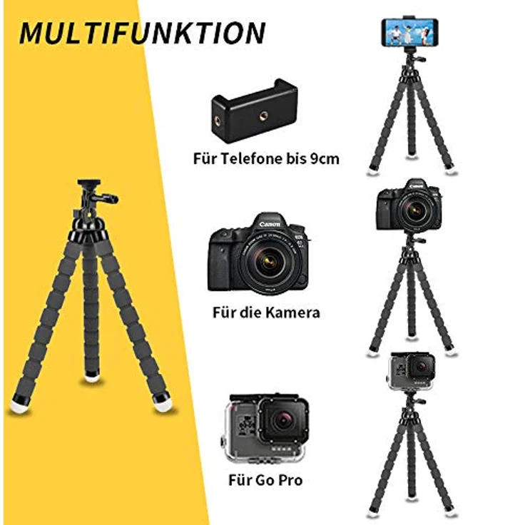 Handy Stativ Flexibel iPhone Stativ Halterung Kamera Stativ Mini Dreibeinstativ Reisestativ mit Bluetooth Fernbedienung für Iphone, Android Phones, Kameras, und GoPro – Bild 10