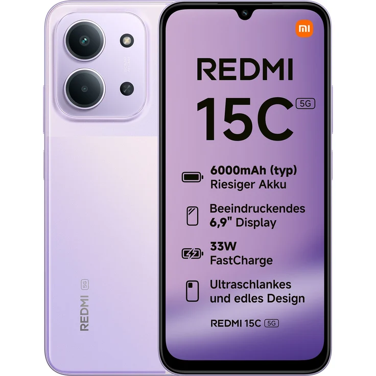 Xiaomi Redmi 15C, 5G Smartphone mit 128 GB Speicher, 6.9 Zoll Display, 50 MP Dual Kamera, Violett