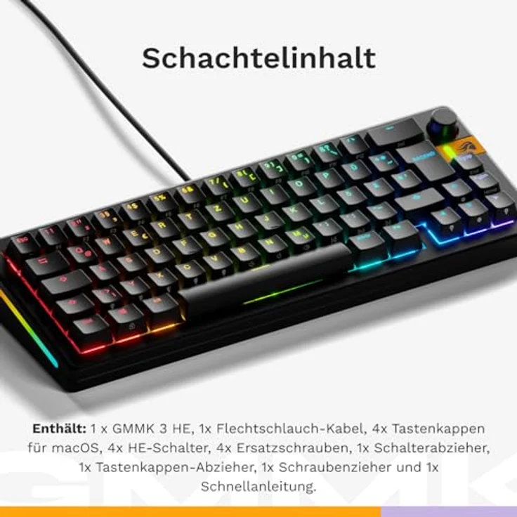 Glorious GMMK 3 HE 65 % Gaming-Tastatur, ISO (DE), mit Hall-Effekt-Switches, Hot-Swap-fähig, RGB-Beleuchtung, schwarz, kabelgebunden – Bild 9