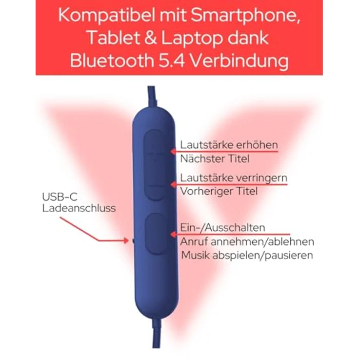 Verbatim TruSound Pro, Kabellose Nackenband-Kopfhörer mit 110 Stunden Akkulaufzeit, Bluetooth 5.4 und ENC-Anrufklarheit, Blau – Bild 3