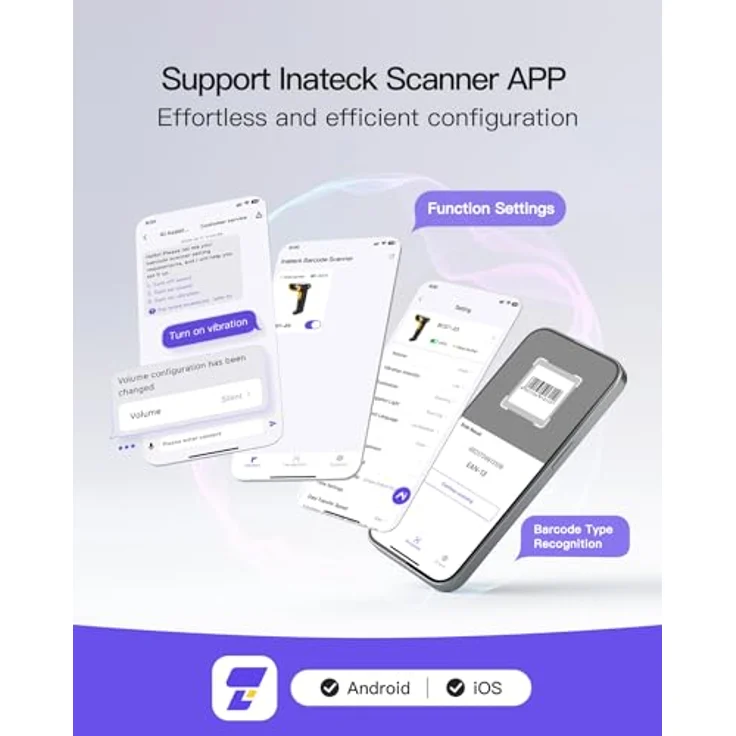 Inateck BCST-23, Bluetooth Barcode Scanner für 1D 2D QR Codes, kabellos mit 3 Monaten Akkulaufzeit, App und SDK unterstützt, hohe Decodierfähigkeit – Bild 3