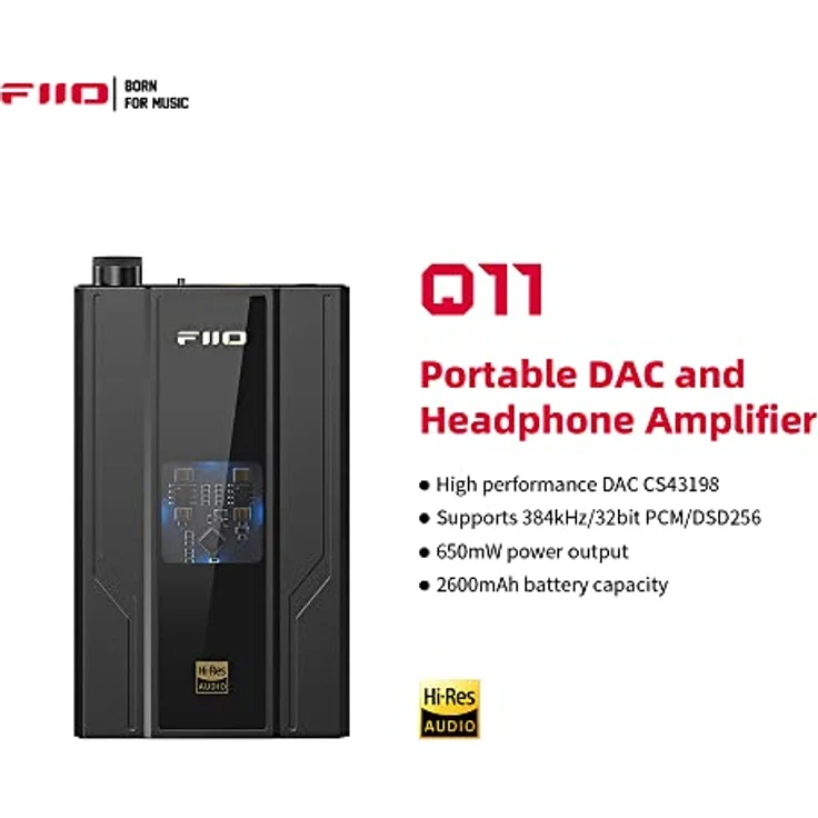 FiiO JadeAudio Q11, DAC Kopfhörerverstärker mit DSD256, PCM 32bit/384kHz, 650 mW Ausgangsleistung, 3,5 mm und 4,4 mm Ausgänge, Schwarz – Bild 4