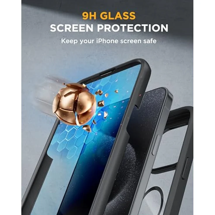 Miracase Glas Serie iPhone 15 Pro Max Hülle mit MagSafe, 360° Militärschutz & Kameraschutz, stark magnetisches Case, schwarz – Bild 3