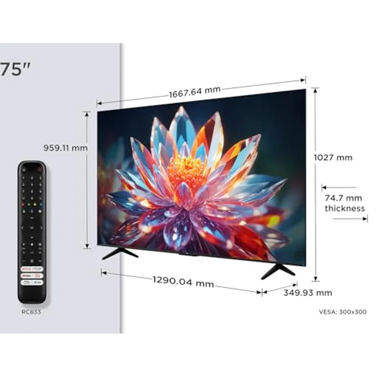 TCL 75T6C 75 Zoll QLED Fernseher, 4K UHD mit HDR10+, Dolby Vision & Atmos, Smart TV mit Fire TV, Sprachsteuerung und HDMI 2.1 – Bild 2